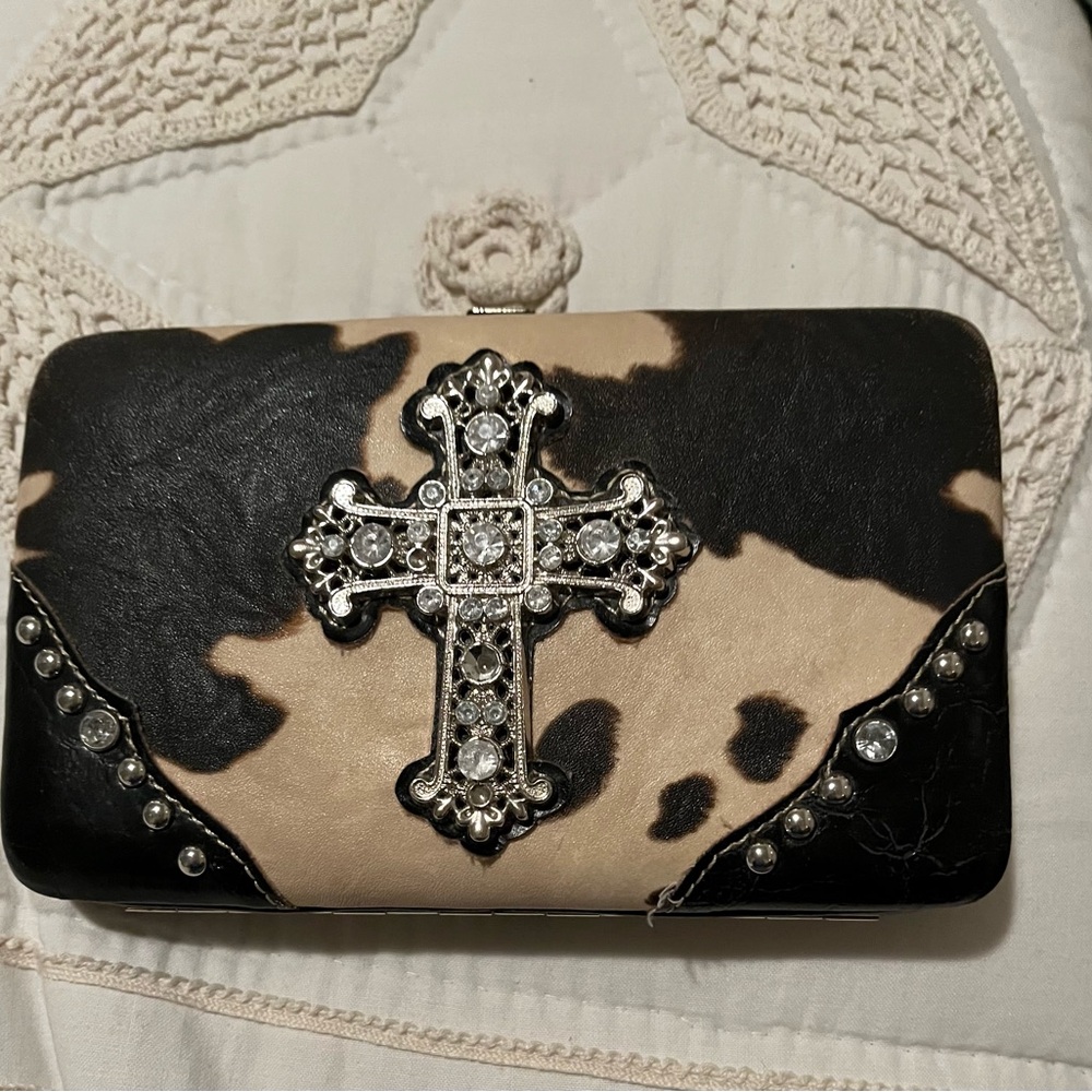 Country Road Wallet with Cowhide Print & Bling